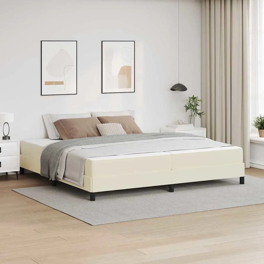 vidaXL Estrutura da Cama com colchão Creme 200 x 200 cm tecido