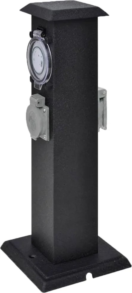Coluna tomada para jardim com timer, preta
