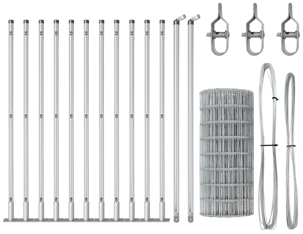 Cerca Euro com 13 Postes Flangeados 0.4x25 m de Aço Galvanizado