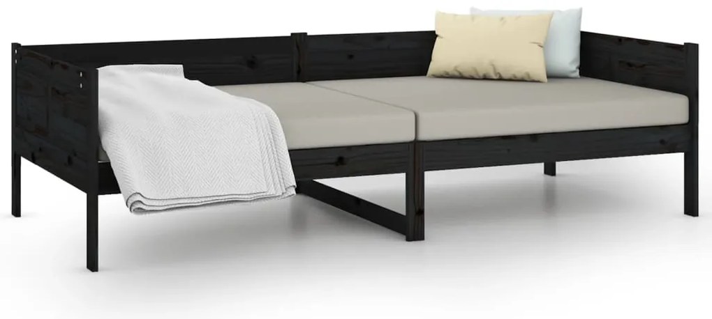 Sofá-cama 90x190 cm madeira de pinho maciça preto