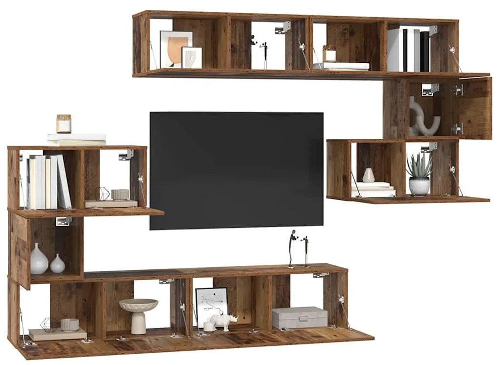 Conjunto de móvel de TV 8 pcs Madeira antiga 80 x 30 x 30 cm