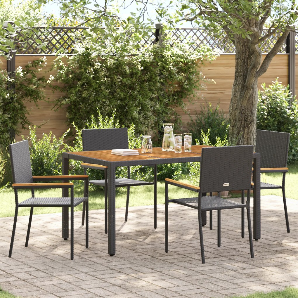 Conjunto de Jantar de 5 Peças vidaXL Rattan Poliéster Preto
