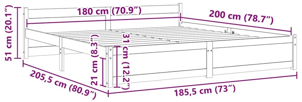 Estrutura de cama super king pinho maciço 180x200 cm branco