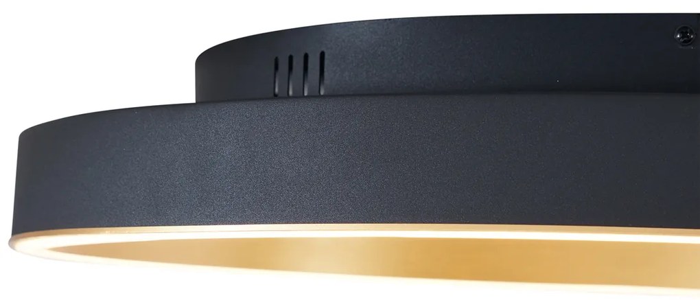 Plafon de design preto com dourado 60cm incl. LED com interruptor de 3 níveis - Ingo Design