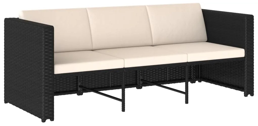 4 pcs conjunto lounge de jardim c/ almofadões vime PE preto
