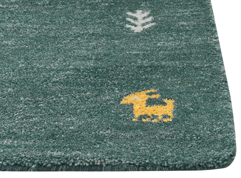Tapete Gabbeh em lã verde escura 200 x 300 cm CALTI Beliani