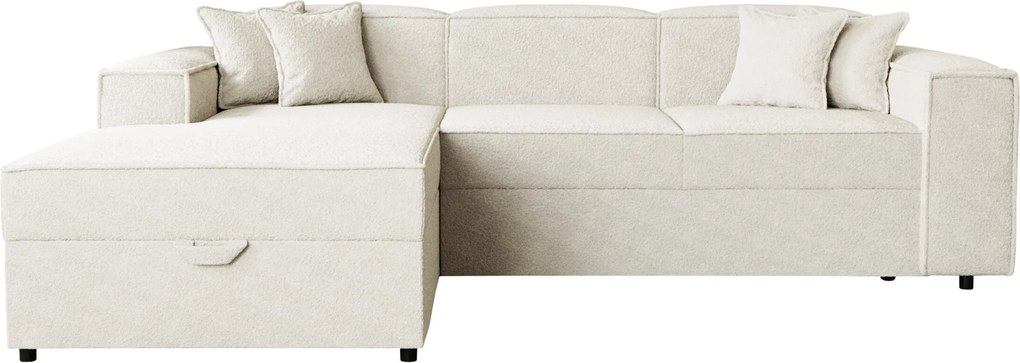 Sofá de canto Clovis 116, Cama com arrumação, 253x166x79cm, 109 kg, Pernas: Plástico