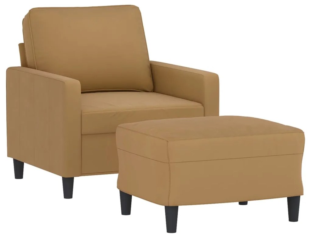 Poltrona com apoio de pés 60 cm veludo castanho