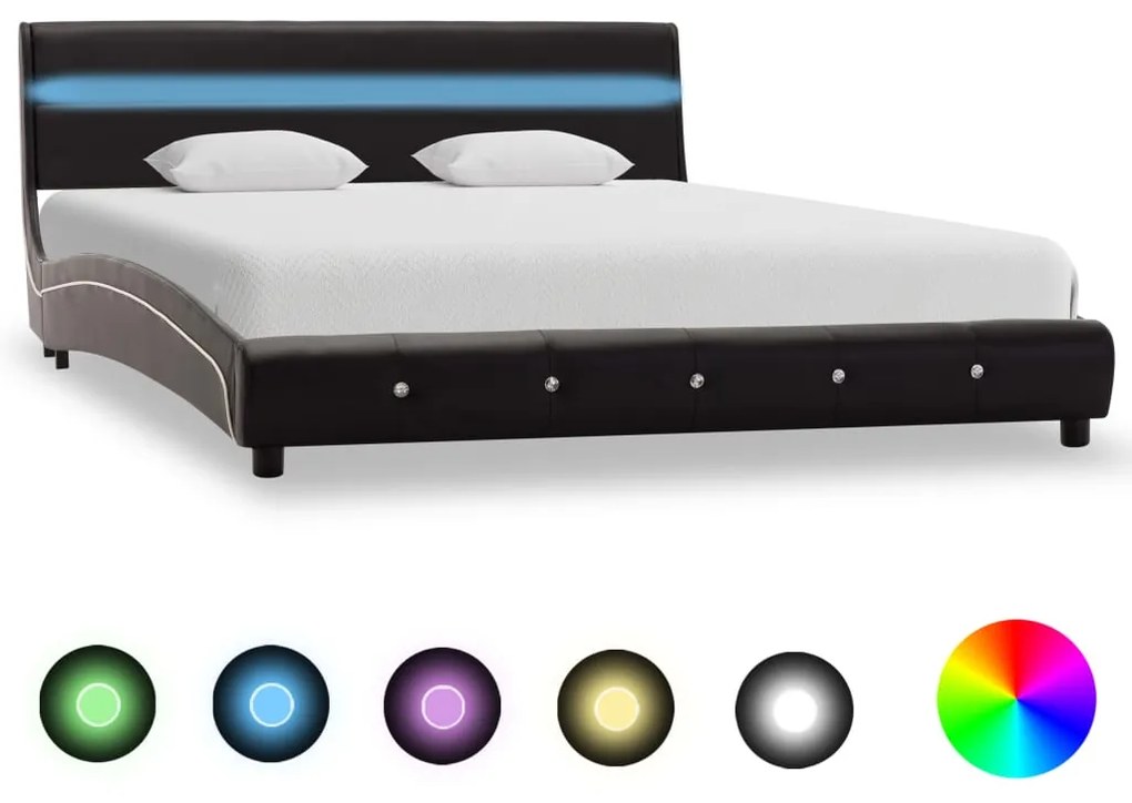 vidaXL Estrutura de cama c/ LEDs 120x200 cm couro artificial preto