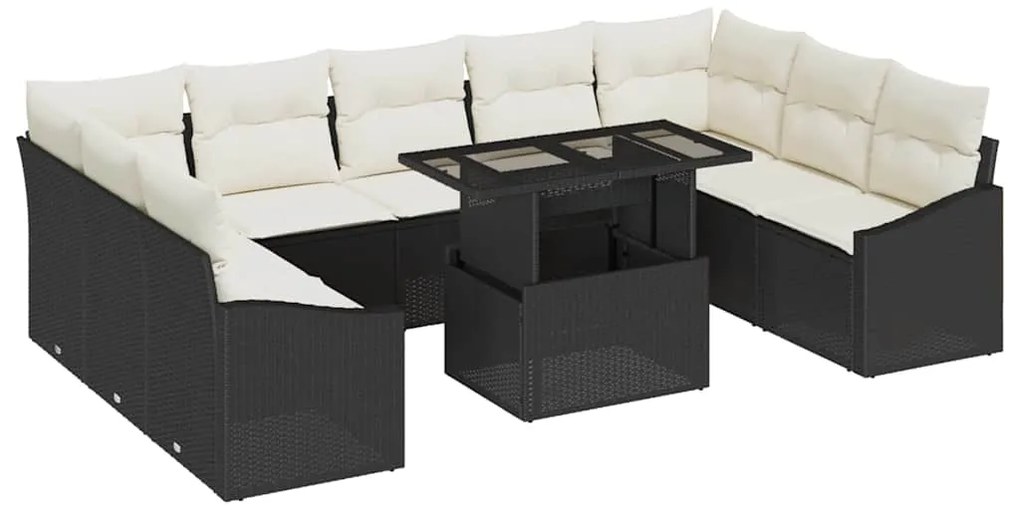Conjunto de Sofá de Jardim com Almofadas em Rattan Preto - 10 Peças