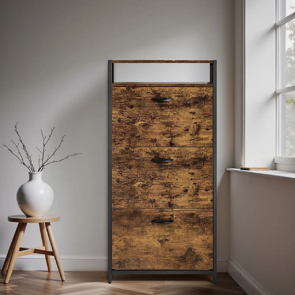 Sapateira com 3 portas 60 x 30 x 130 cm castanho vintage-preto
