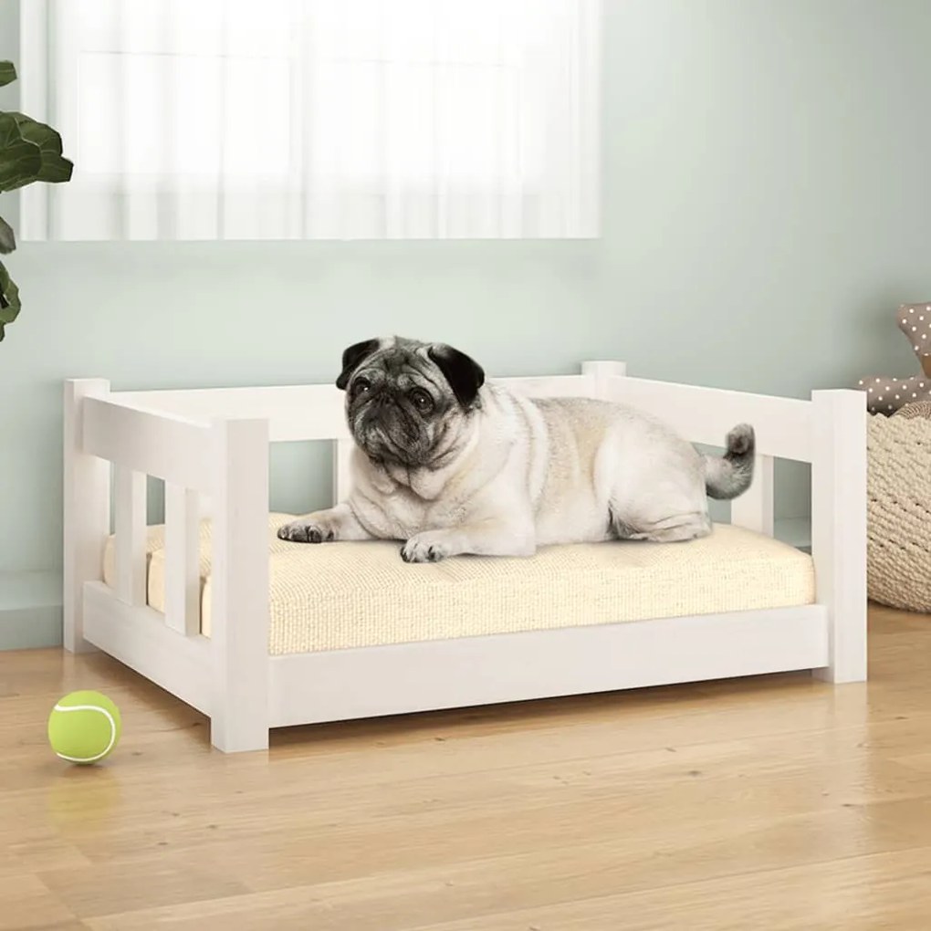 Cama para cães 65,5x50,5x28 cm madeira de pinho maciça branco