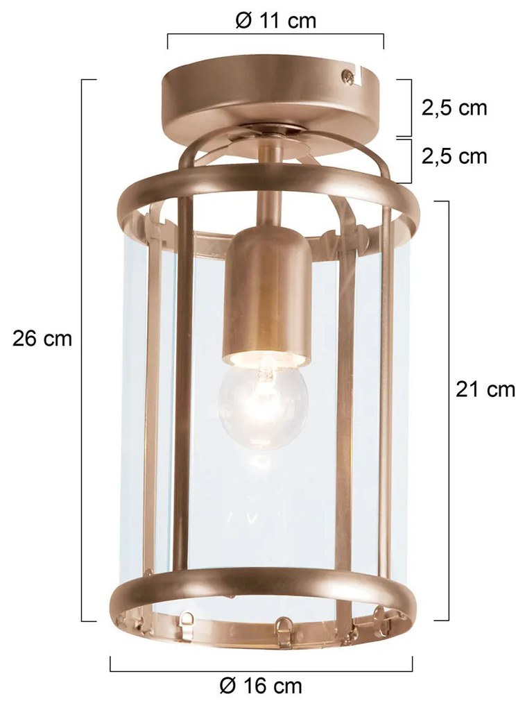 Vintage plafondlamp brons met helder glas - Pimpernel Clássico / Antigo