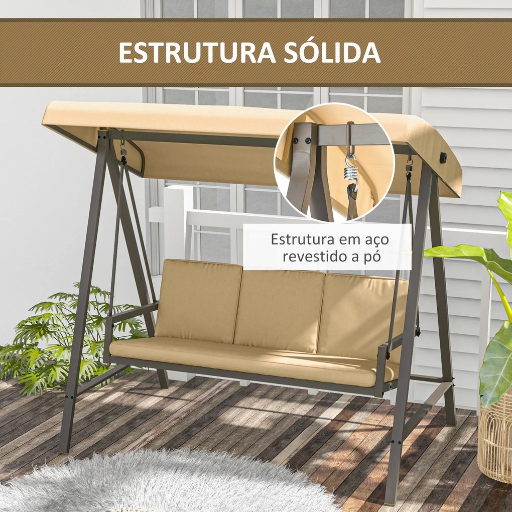 Baloiço de Jardim de 3 Lugares Baloiço de Exterior com Toldo Ajustável