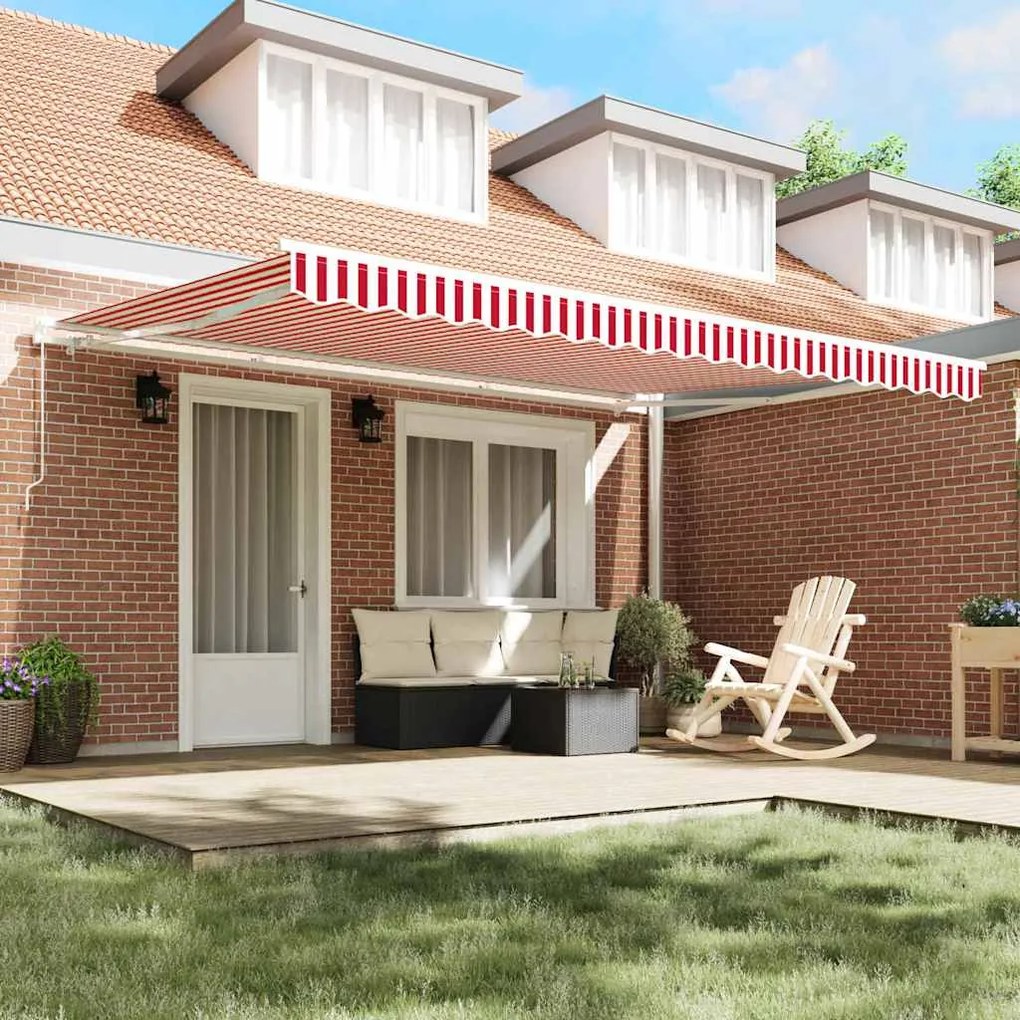 Toldo Retrátil Manual Listrado Vermelho e Branco 450 x 350 cm