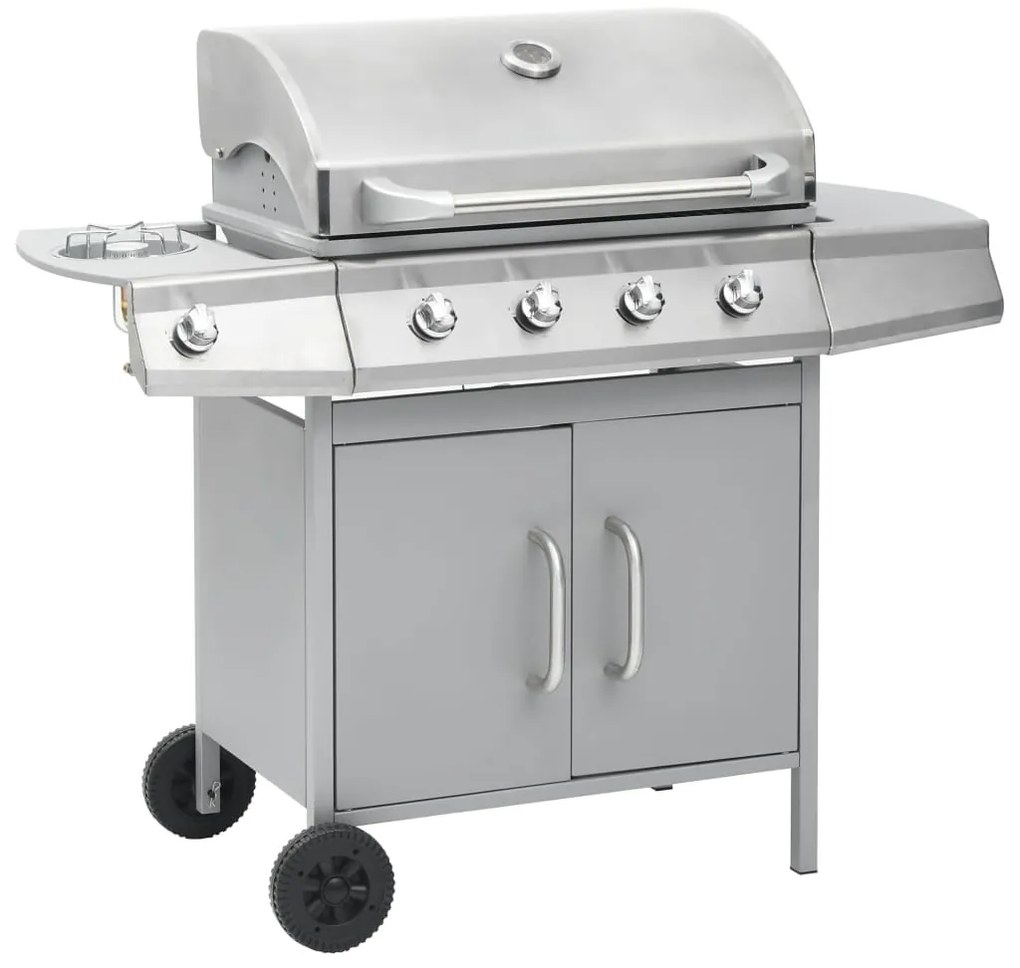 Grelhador/barbecue a gás 4+1 zonas de cozinhar prateado