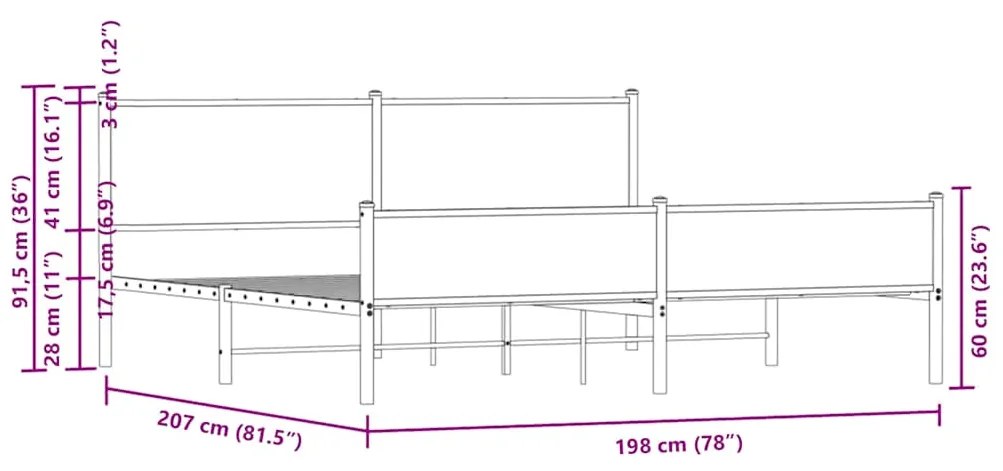 Estrutura de cama sem colchão 193x203cm metal carvalho sonoma