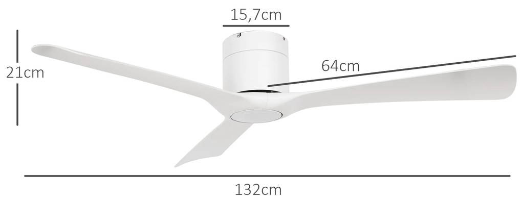 Ventoinha de Teto Silencioso 29W com Controlo Remoto Ø129 cm com 3 Lâminas Reversíveis 6 Velocidades e Temporizador Branco