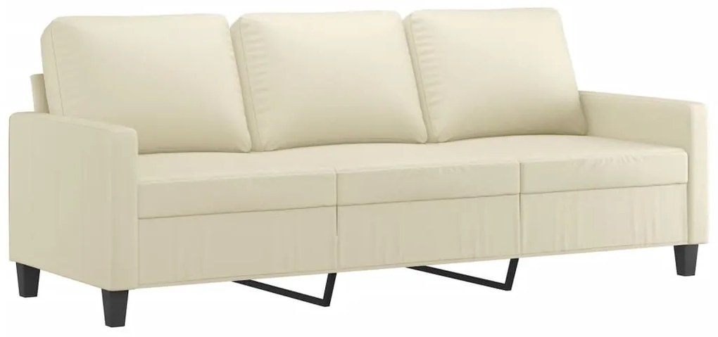 3 pcs conjunto sofás c/ almofadões couro artificial cor creme
