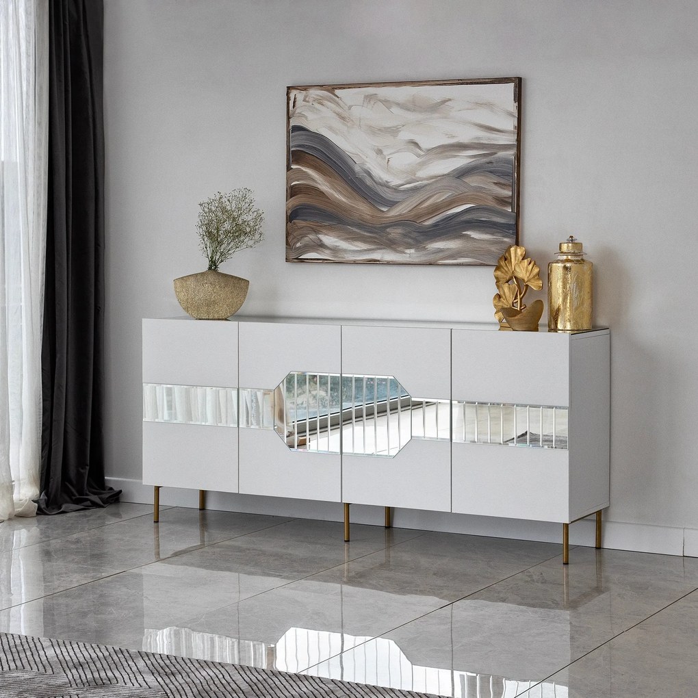 Console Milan – Branco/Dourado – 180 x 80 x 40 cm