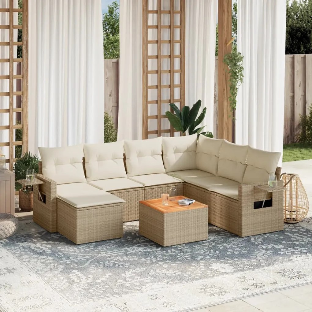 vidaXL 8 pcs conjunto de sofás p/ jardim com almofadões vime PE bege