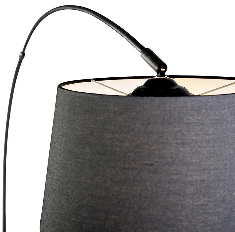 Candeeiro de Arco Moderno Preto com Abajur de Tecido Preto - Arc Basic Moderno
