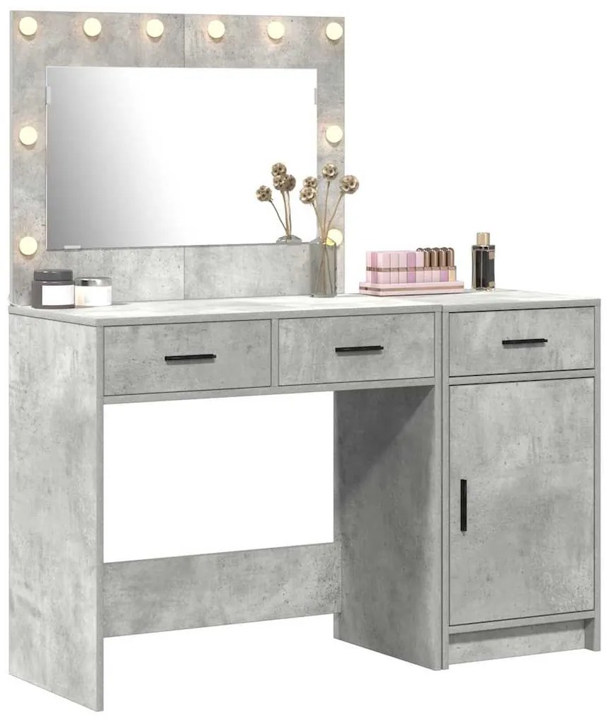 Conjunto de Mesa de Maquilhagem de 2 Peças Cinza Concreto com LED em M