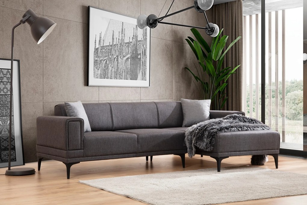 Sofá-Cama de Canto Horizon – Cinzento Escuro – 250x140 cm