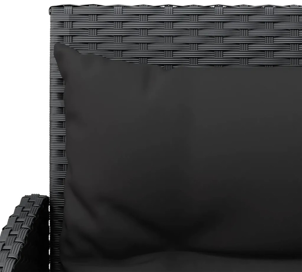 2 pcs conjunto de sofás formato L c/ almofadões vime PE preto