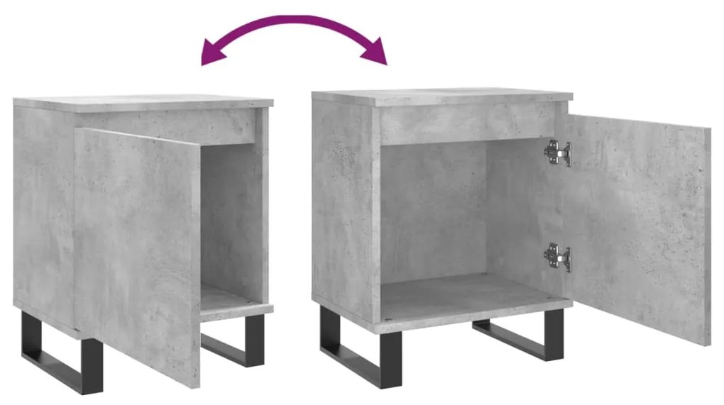 Mesas cabeceira 2pcs 40x30x50cm derivados madeira cinza-cimento