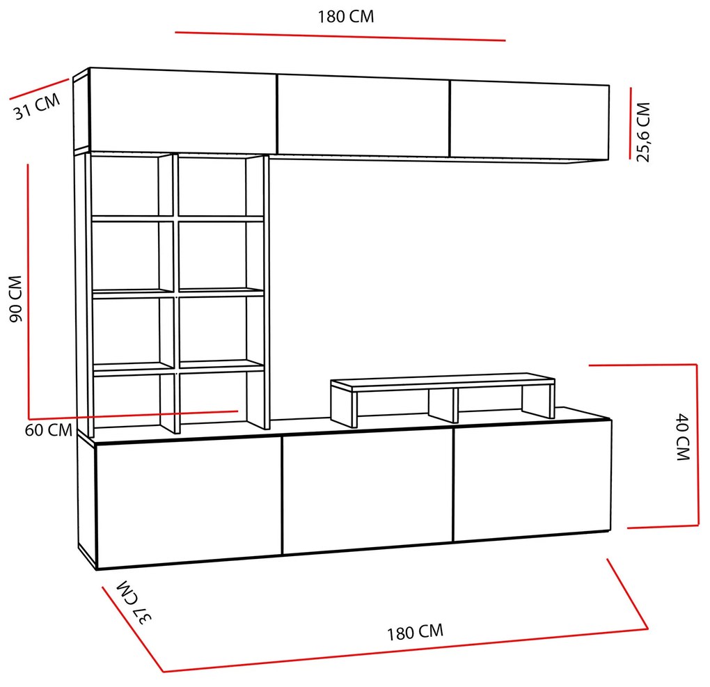 Móvel TV Sasa – Teak Preto – 180 cm