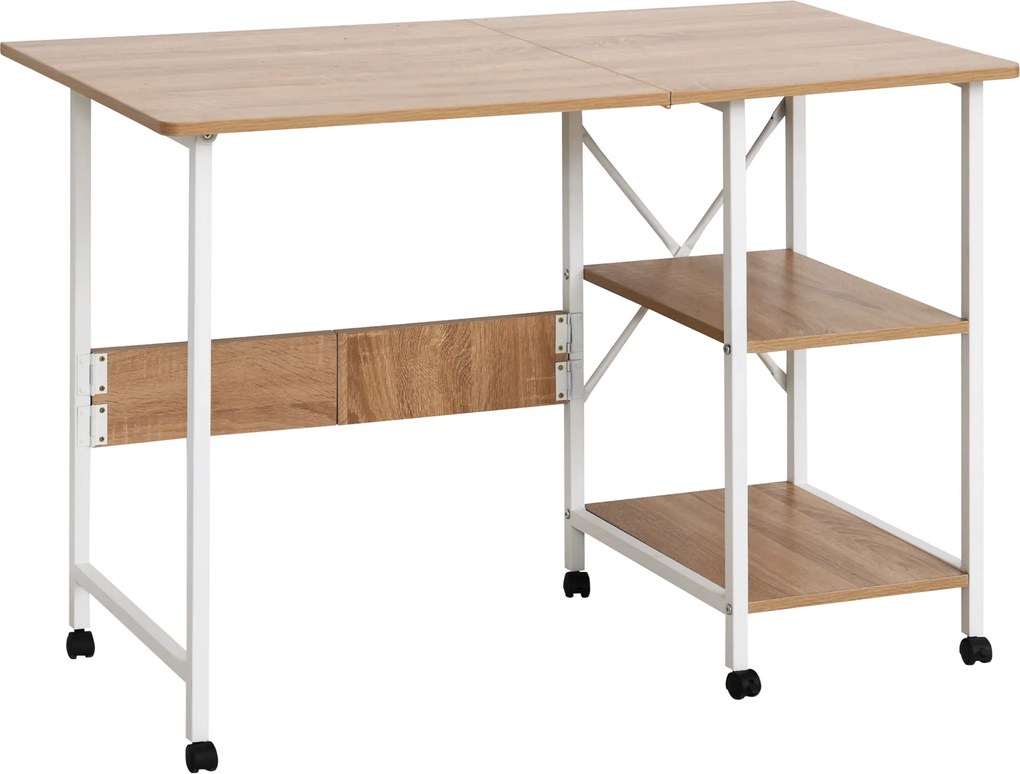HOMCOM Mesa dobrável Escrivaninha Mesa lateral Mesa de escritório Mesa móvel para computador com rodas MDF Natural 107 x 55 x 76 cm | Aosom Portugal
