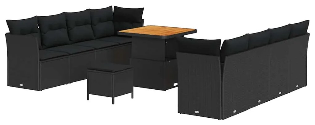 Conjunto de Sofá de Jardim vidaXL de 11 Peças com Almofadas Preto Ratt