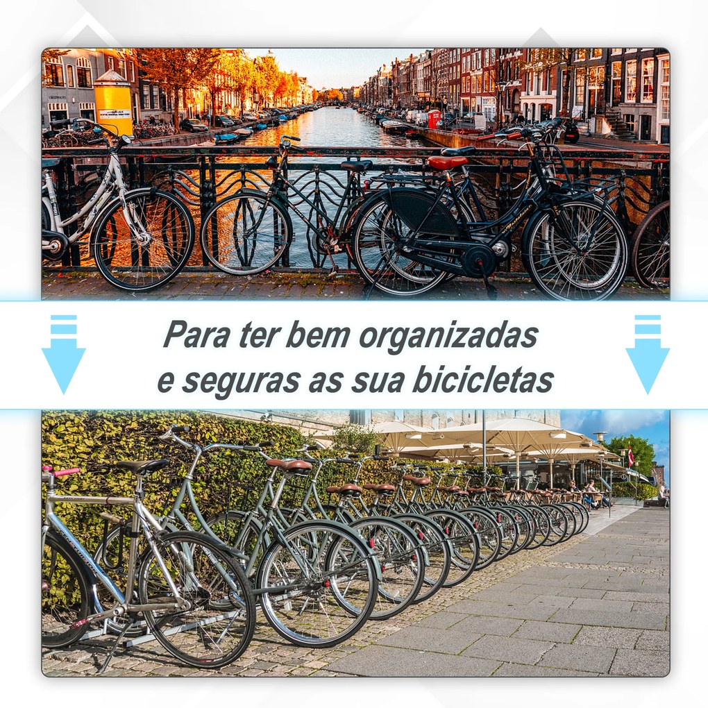 Estacionamento para 5 Bicicletas Suporte de Aço para Estacionar Bicicletas no Chão para Interior e Exterior 145x33x27cm Prata