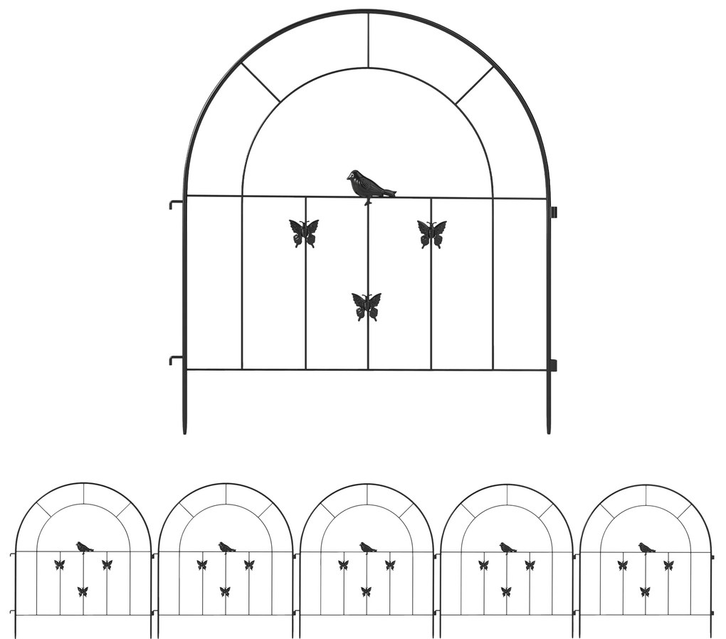 Outsunny Conjunto de 5 Vedações para Jardim Metálicas 300x70 cm Combinação Livre Barreira para Animais para Pátio Relva Preto | Aosom Portugal