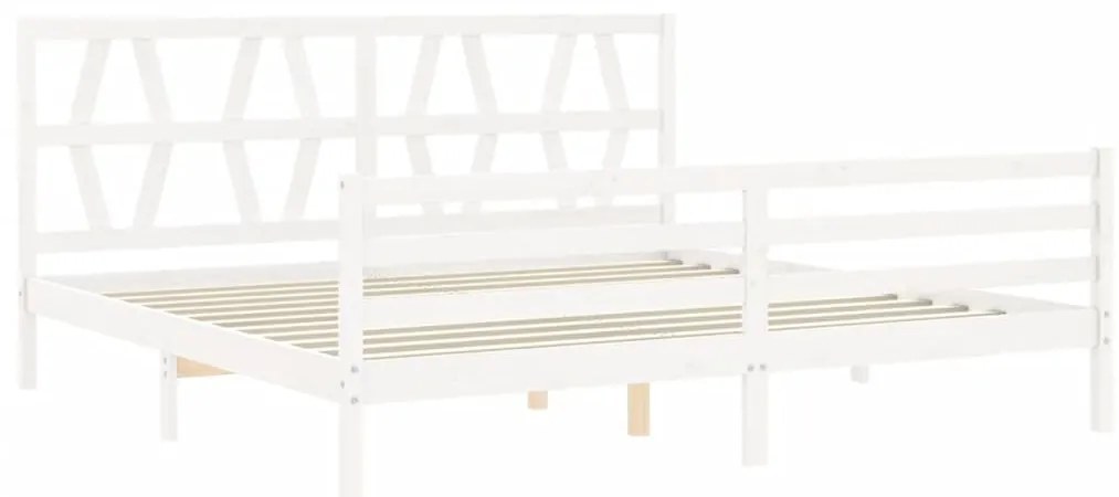 Estrutura de cama com cabeceira 200x200cm madeira maciça branco