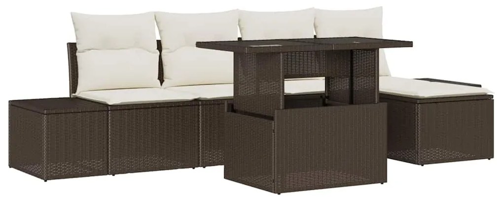 Conjunto de Sofá de Jardim com 6 Peças e Almofadas Marrom em Rattan Si