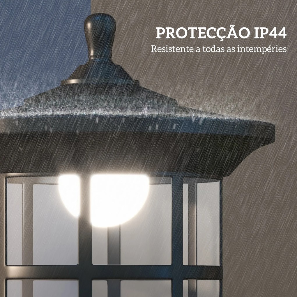 2 Candeeiros Solares de Exterior com Painel Solar Acendimento Automático Impermeável IP44  23,5x23,2x184 cm Preto