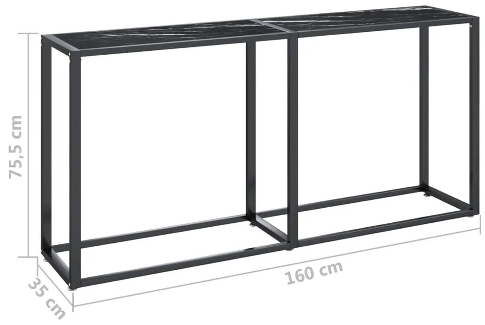 Mesa consola mármore preto 160x35x75,5 cm vidro temperado