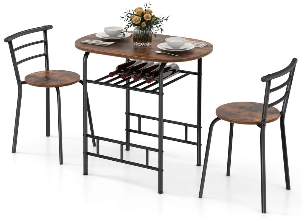 Conjunto de cozinha e jantar de 3 peças de com mesa de cozinha e 2 Cadeiras Tampo de mesa em madeira Tampo de mesa folheado a madeira Suporte adiciona