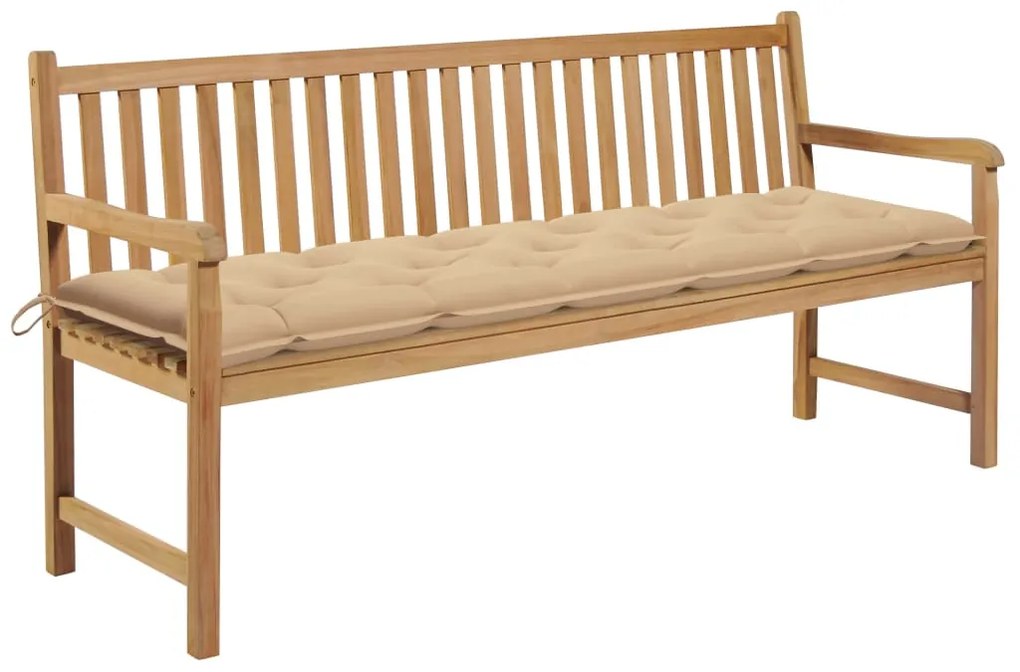 vidaXL Banco de jardim c/ almofadão bege 175 cm teca maciça