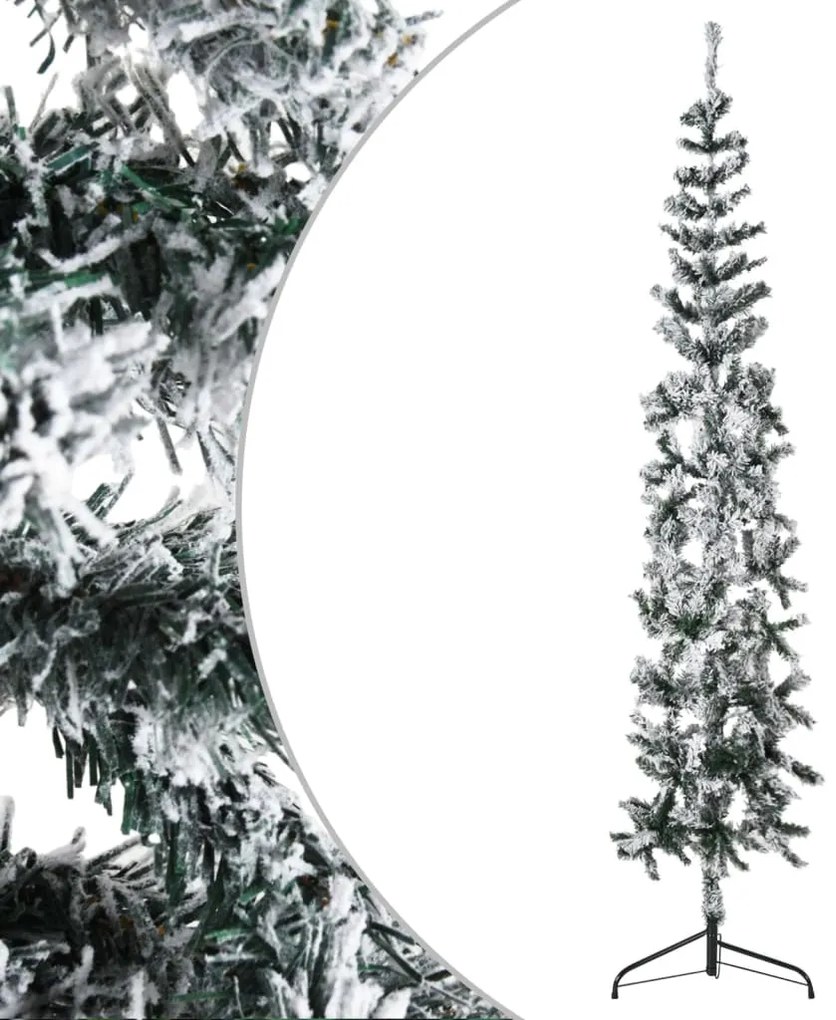 344606 vidaXL Meia árvore de Natal fina com flocos de neve 180 cm