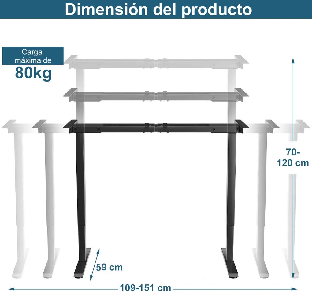 Estrutura Elétrica para Escritório "ErgoFlex" - Preto | Base Regulável