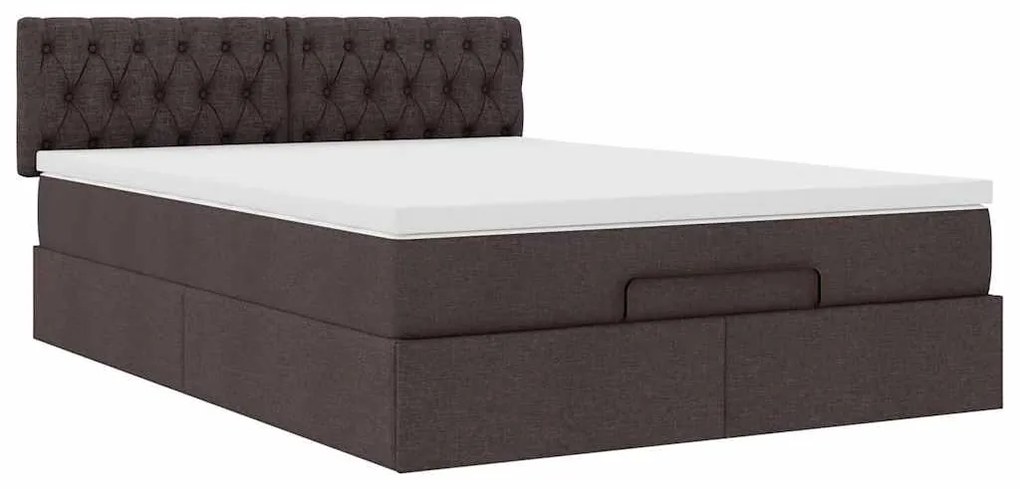 Cama otomana com colchão 140x190 cm tecido castanho escuro