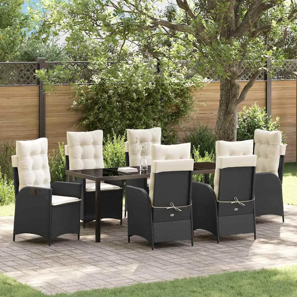 vidaXL Conjunto de Jantar de Jardim com 7 Peças e Almofadas - Rattan Preto