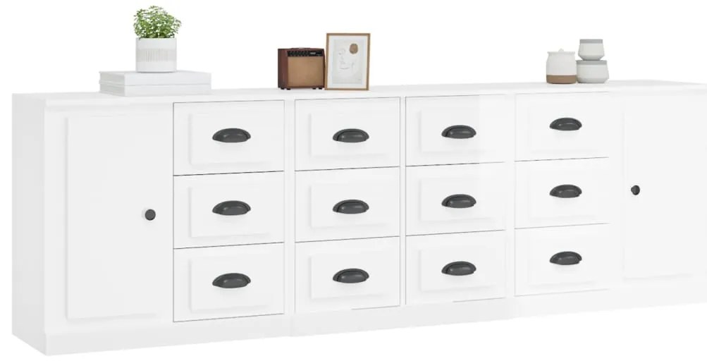 Aparadores 3 pcs derivados de madeira branco brilhante