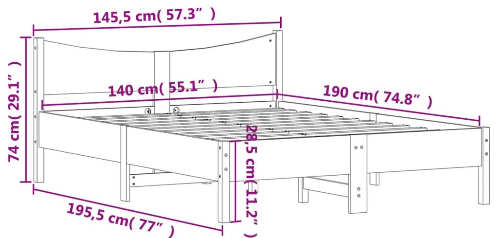 Cama sem colchão 140x190 cm pinho maciço castanho-mel