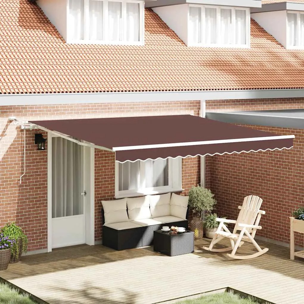 vidaXL Toldo retrátil automático com luz LED 400x300 cm castanho