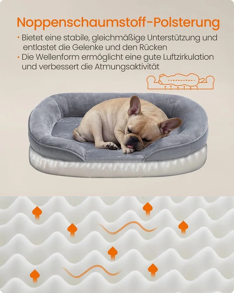Cama para cães com bordas elevadas 76 x 51 x 18 cm cinza