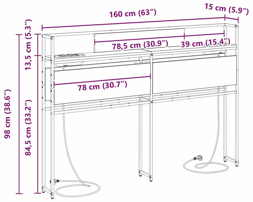 Cabeceira de armazenamento com cabeceira Sonoma cinzento 160 cm